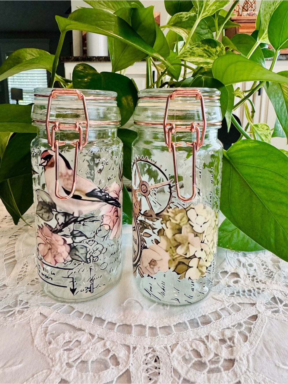 Decorative Glass storage jars set of 2 two 6” tall x 2” diameter